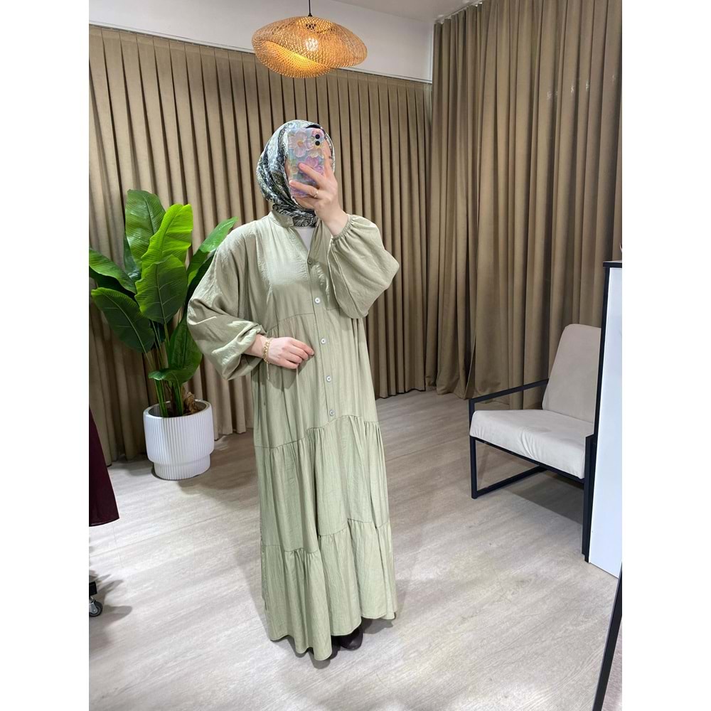 Pamuklu Çağla Oversize Form Elbise 2 Beden