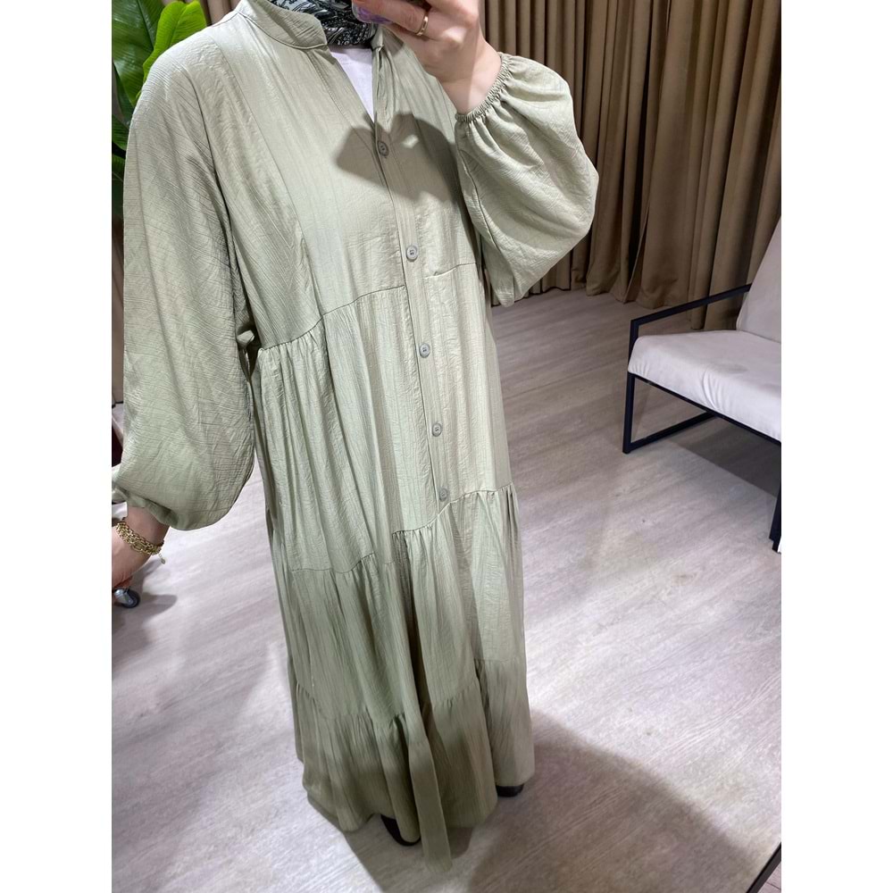 Pamuklu Çağla Oversize Form Elbise 2 Beden