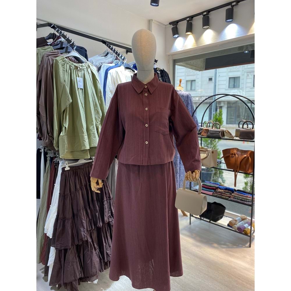 Pamuk Ham Keten Bordo Etekli Takım L-XL Beden