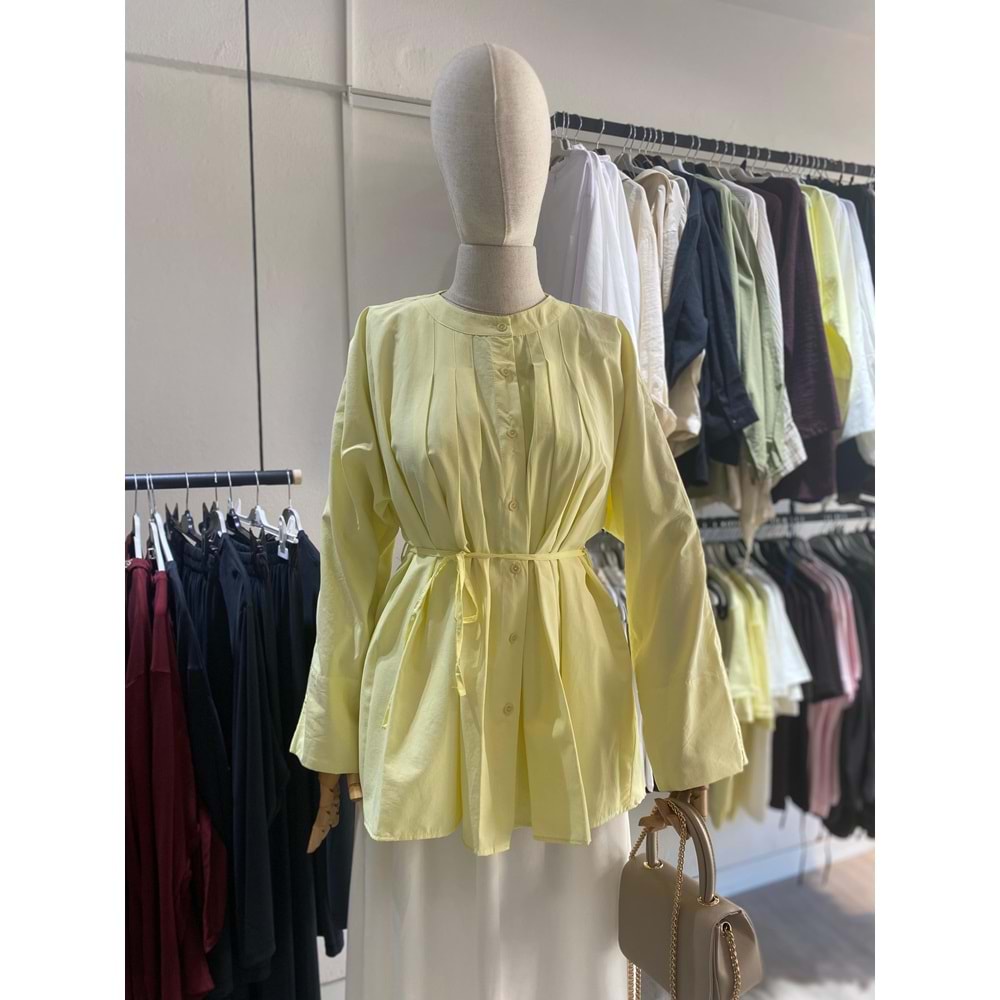 Nervür Dikişli Poplin Sarı Gömlek XXL Beden