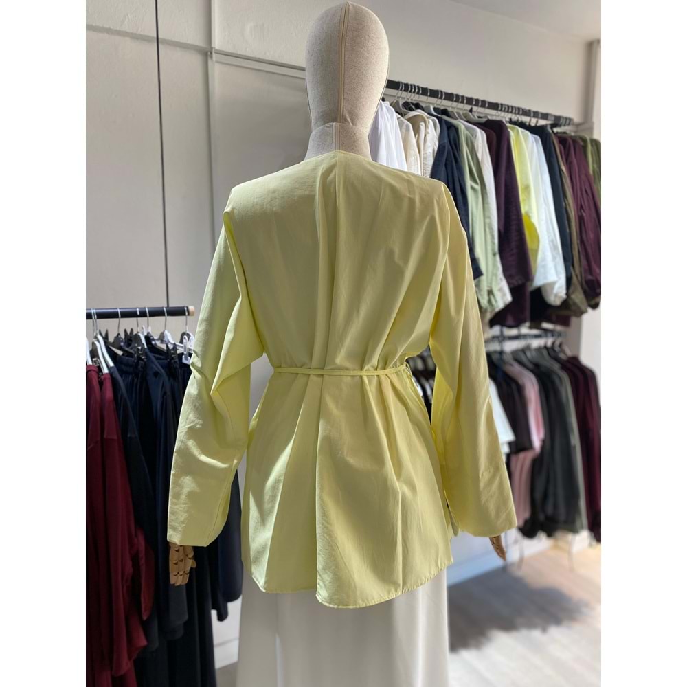 Nervür Dikişli Poplin Sarı Gömlek XXL Beden