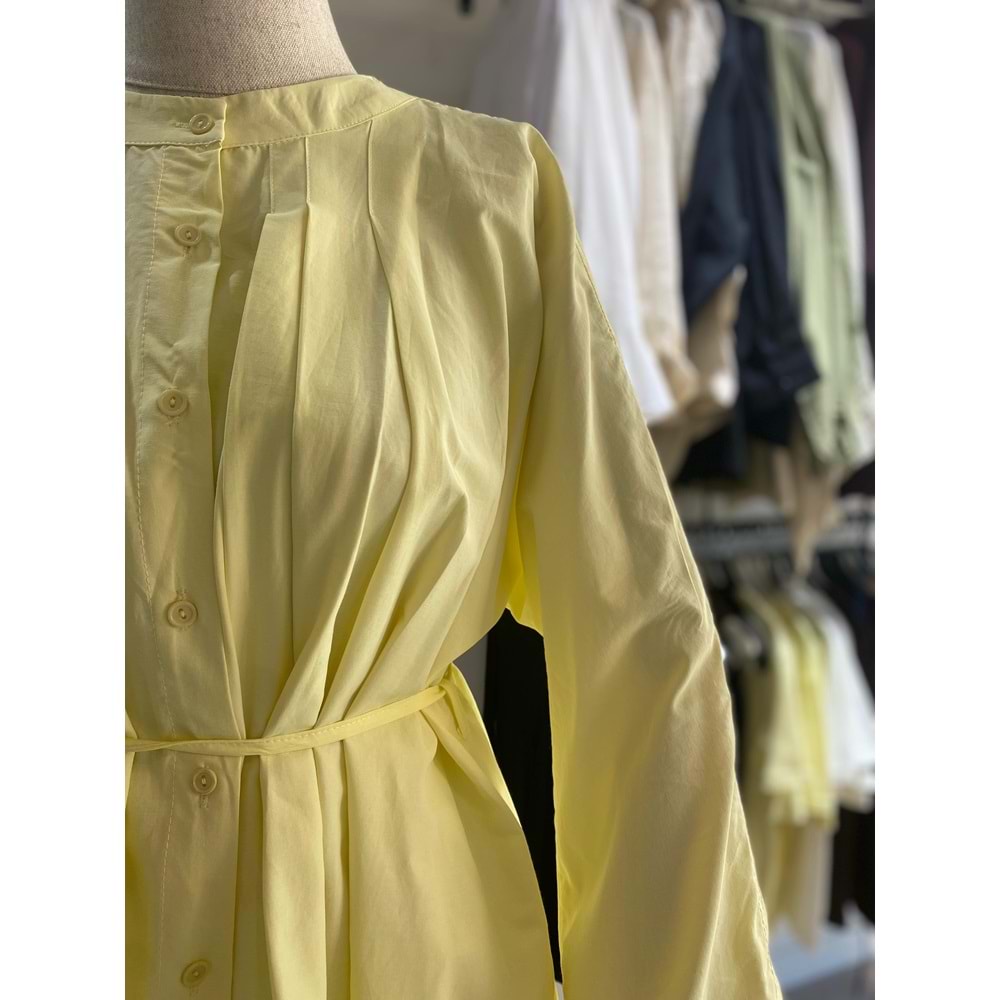 Nervür Dikişli Poplin Sarı Gömlek XXL Beden