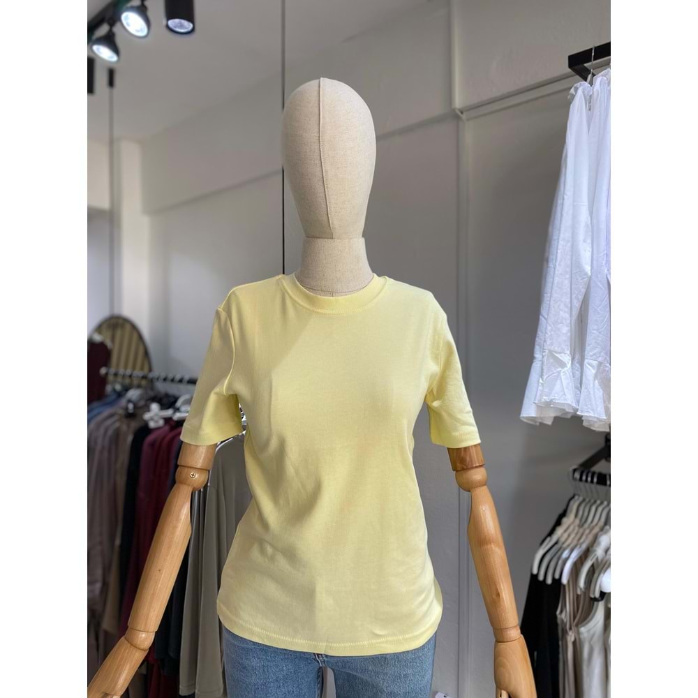 Lino Bisiklet Yaka Kadın Sarı T-shirt L Beden