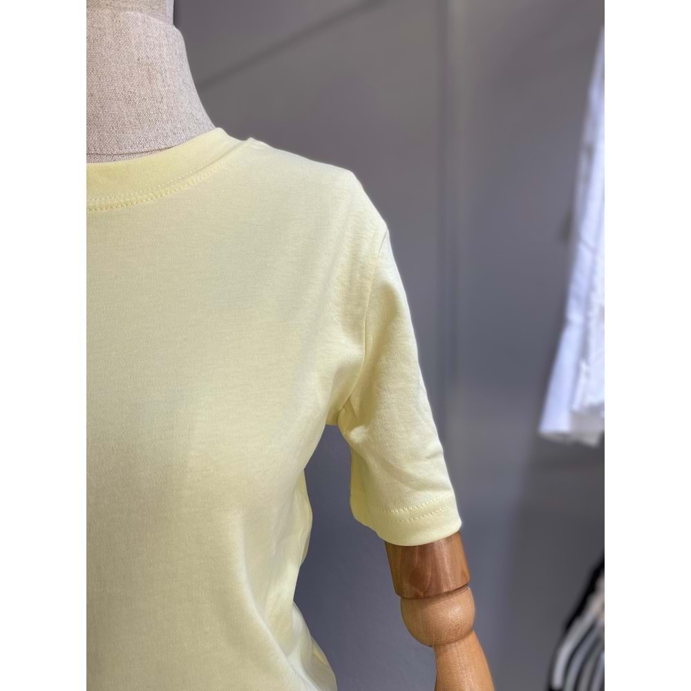 Lino Bisiklet Yaka Kadın Sarı T-shirt L Beden