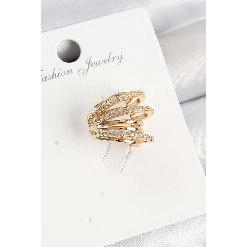 Pirinç Zirkon Taşlı Yay Model Gold Renk Sağ Kıkırdak Küpe