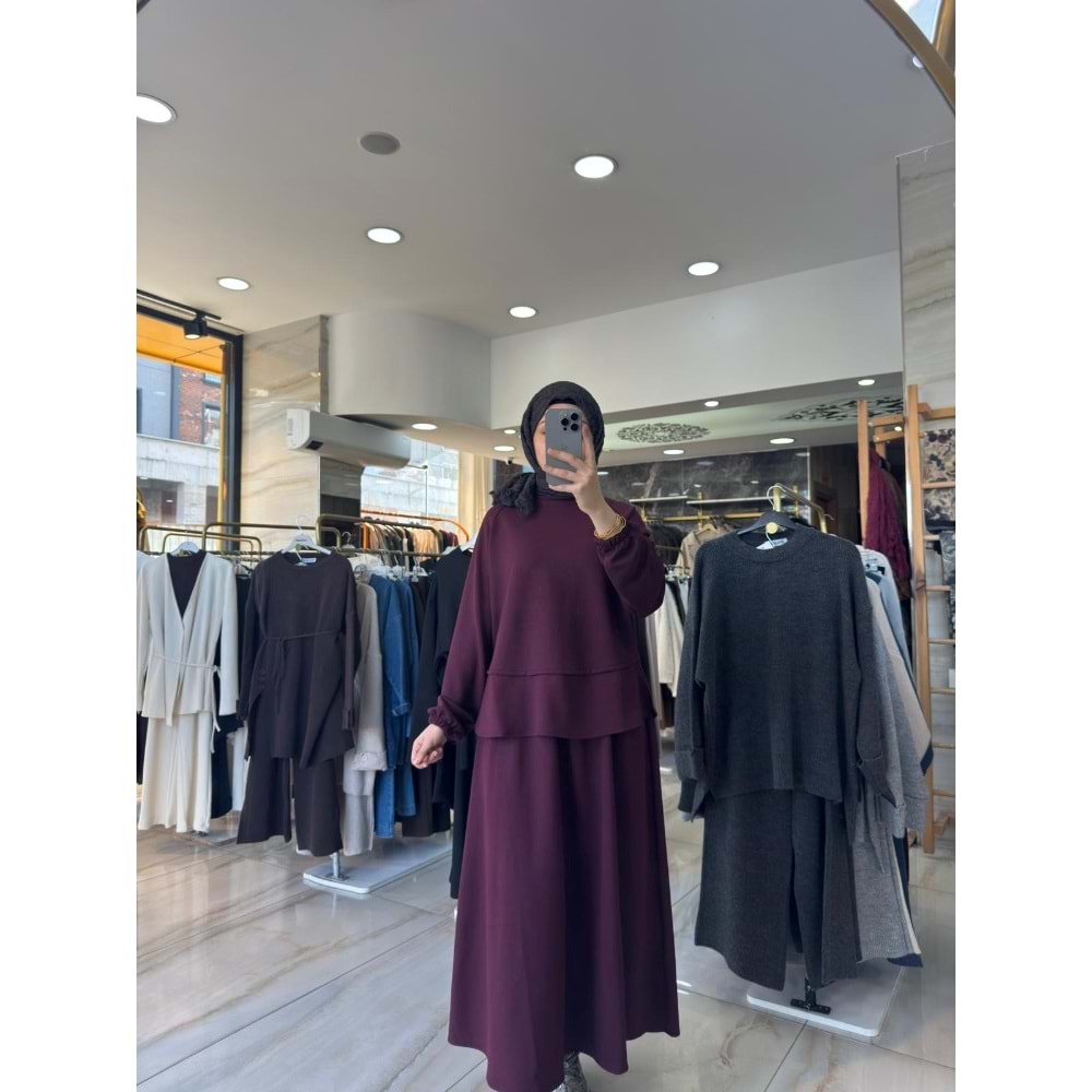 Modal Etekli Bordo Takım L-XL Beden (42-44 Beden)