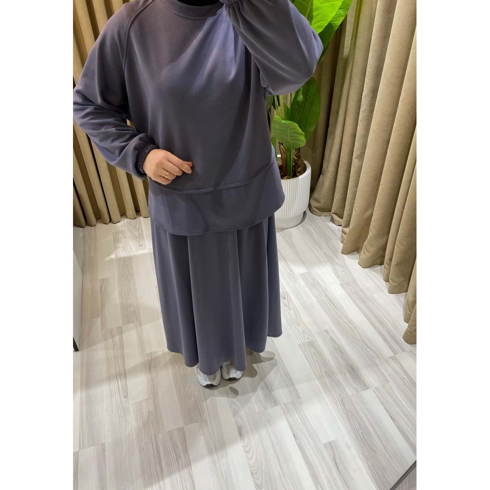 Modal Etekli Gri Takım L-XL Beden (42-44 Beden)