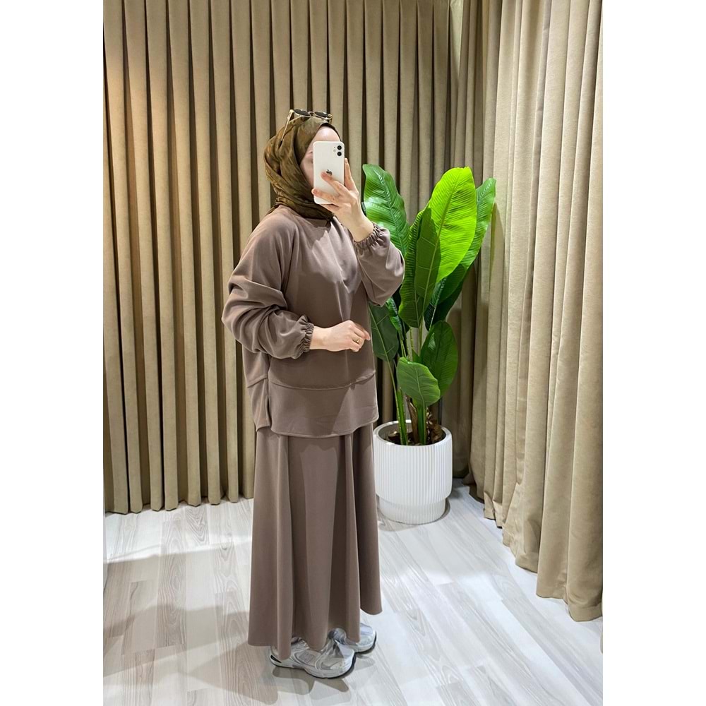 Modal Etekli Sütlü Kahve Takım L-XL (42-44 Beden)