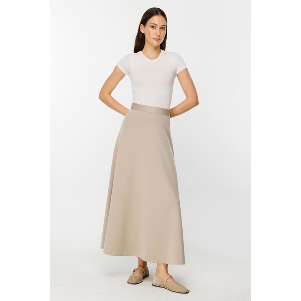 Beli Lastikli Scuba Bej Kloş Etek 2 Beden