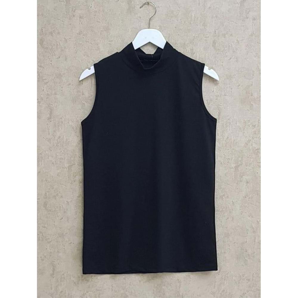 Balıkçı Yaka Sıfır Kol Pamuk Siyah İçlik XXL