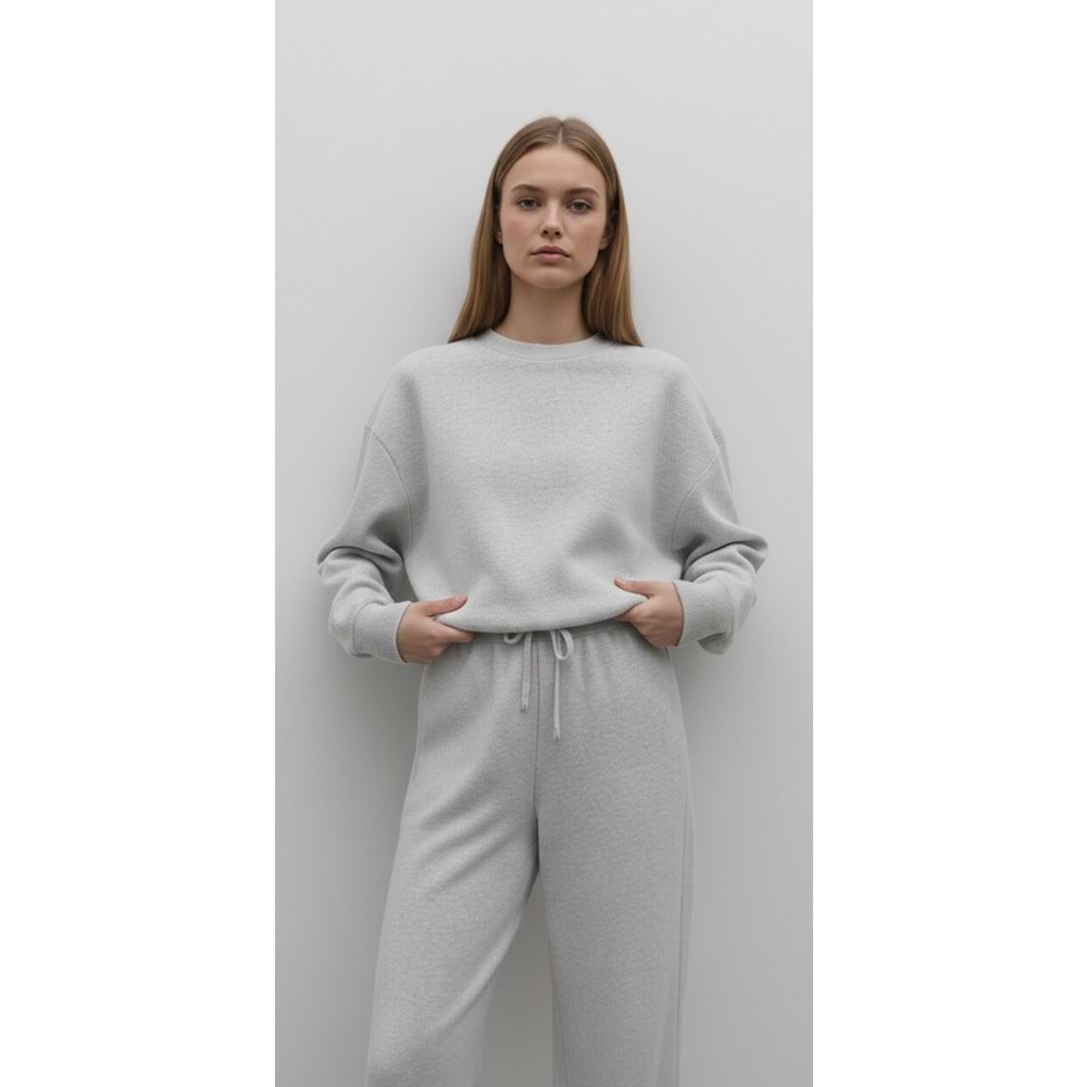 Selanik Örgü Pantolonlu Kadın Takım - Gri (L / 40)