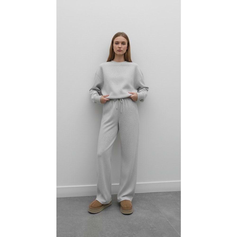 Selanik Örgü Pantolonlu Kadın Takım - Gri (M / 38)