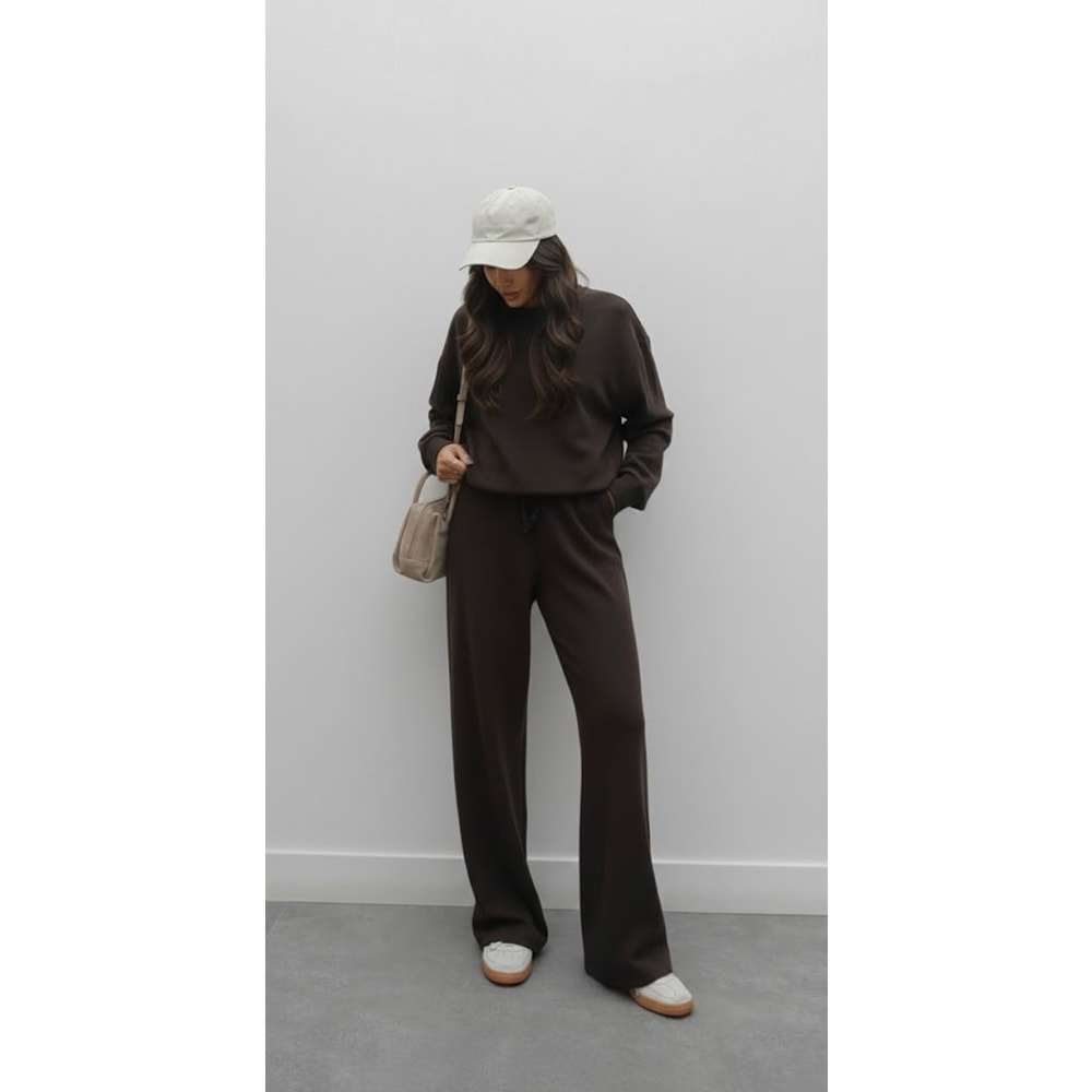 Selanik Örgü Pantolonlu Kadın Takım - Kahverengi (L / 40)