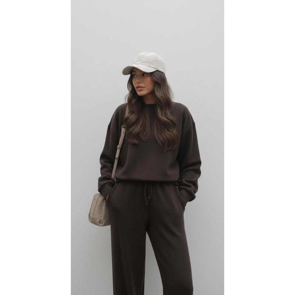 Selanik Örgü Pantolonlu Kadın Takım - Kahverengi (S / 36)