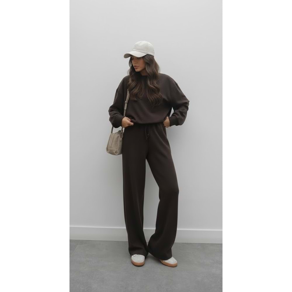 Selanik Örgü Pantolonlu Kadın Takım - Kahverengi (S / 36)