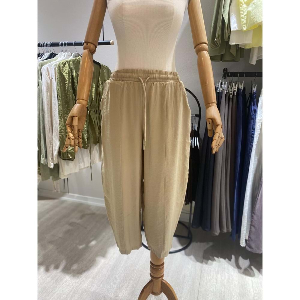 Sekiz Parça Modal Gabardin Bej Havuç Pantolon M Beden