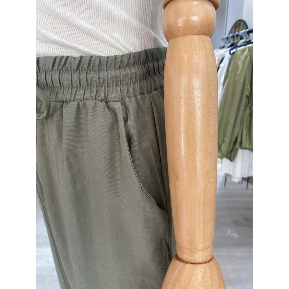 Sekiz Parça Modal Gabardin Haki Havuç Pantolon S Beden