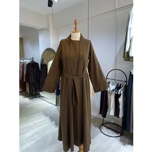 Ham Keten Jile Kimono Kahverengi Takım 2 Beden