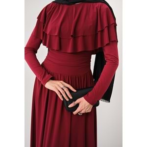 Omuz Fırfır Detay Sandy Bordo Elbise 38-40 Beden
