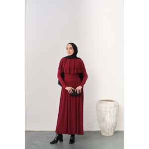 Omuz Fırfır Detay Sandy Bordo Elbise 38-40 Beden