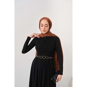 Gold Kemerli Pile Detay Siyah Sandy Elbise 38-40 Beden