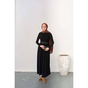 Gold Kemerli Pile Detay Siyah Sandy Elbise 38-40 Beden