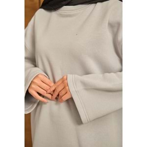 Bisiklet Yaka Polarlı Gri Kadın Sweatshrit