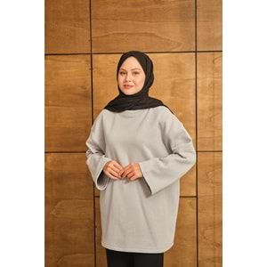 Bisiklet Yaka Polarlı Gri Kadın Sweatshrit