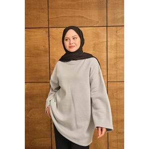 Bisiklet Yaka Polarlı Gri Kadın Sweatshrit