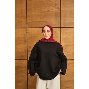 Bisiklet Yaka Polarlı Siyah Kadın Sweatshrit