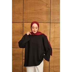 Bisiklet Yaka Polarlı Siyah Kadın Sweatshrit