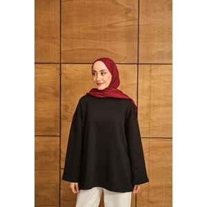 Bisiklet Yaka Polarlı Siyah Kadın Sweatshrit