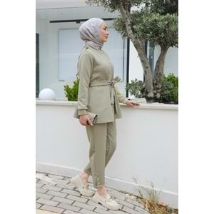 Apoletli Kemerli İkili Fıstık Yeşili Scuba Kadın Takım (40-42) Beden