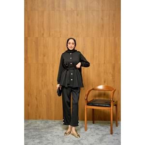 Apoletli Kemerli İkili Siyah Scuba Kadın Takım (40-42) Beden