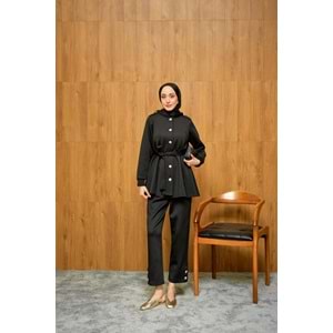 Apoletli Kemerli İkili Siyah Scuba Kadın Takım (36-38) Beden