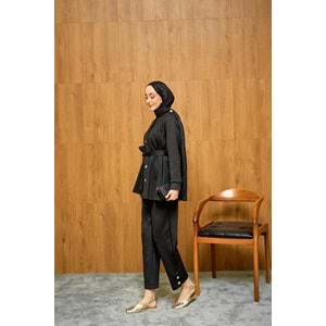 Apoletli Kemerli İkili Siyah Scuba Kadın Takım (36-38) Beden