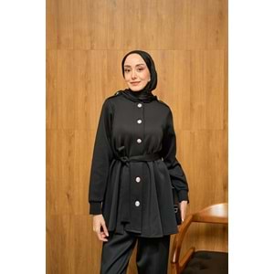 Apoletli Kemerli İkili Siyah Scuba Kadın Takım (36-38) Beden