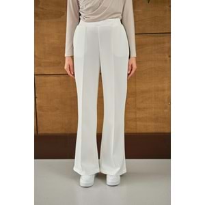 Bisqvi Biyeli Pamuklu Beyaz Scuba Kadın Pantolon S-M