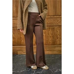 Bisqvi Biyeli Pamuklu Kahverengi Scuba Kadın Pantolon S-M