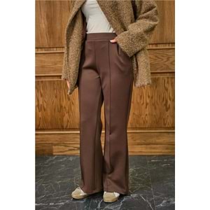 Bisqvi Biyeli Pamuklu Kahverengi Scuba Kadın Pantolon S-M