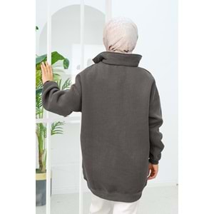 Yarım Fermuar Detay Füme Şardonlu Üç İplik Kadın Sweat (36-38-40) Beden