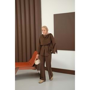 Kadın Şal Detay Takım Kahverengi 36-38 (S-M) Beden