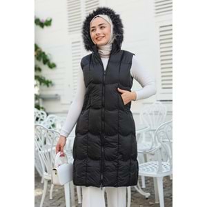 Kapüşonlu Şişme Yelek Siyah 44 Beden