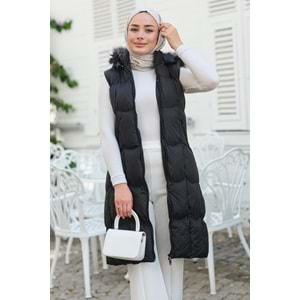 Kapüşonlu Şişme Yelek Siyah 46 Beden