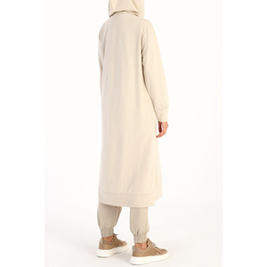 Allday Taş Leopar Bağcıklı Kapüşonlu Rahat Örme Tunik 36 Beden