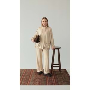 L/XL Bej Takım Büyük Beden | Cepli Fermuarlı Modal