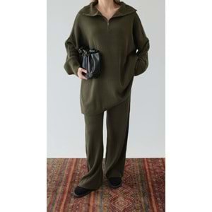 Fermuarlı Kadın Yeşil Triko Takım