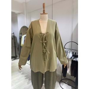 Üç Bağlama Keten Haki Kimono L-XL Beden