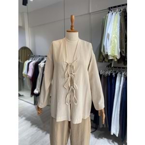 Üç Bağlama Keten Taş Kimono S-M Beden