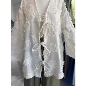 Üç Bağlama Keten Beyaz Orta Kimono L Beden